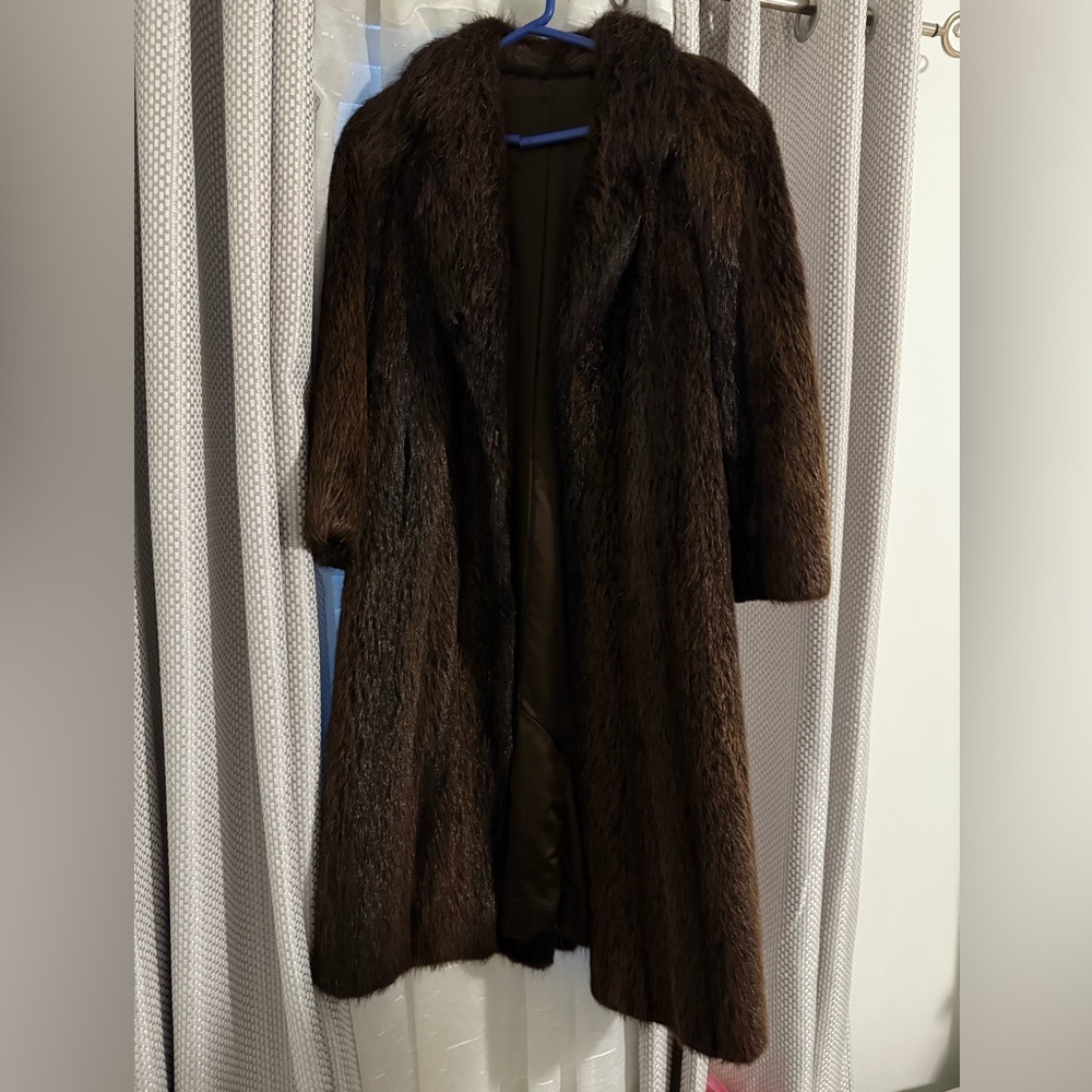 Long Brown real Fur Coat